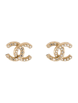 Chanel Strass & Faux Pearl CC Stud Earrings