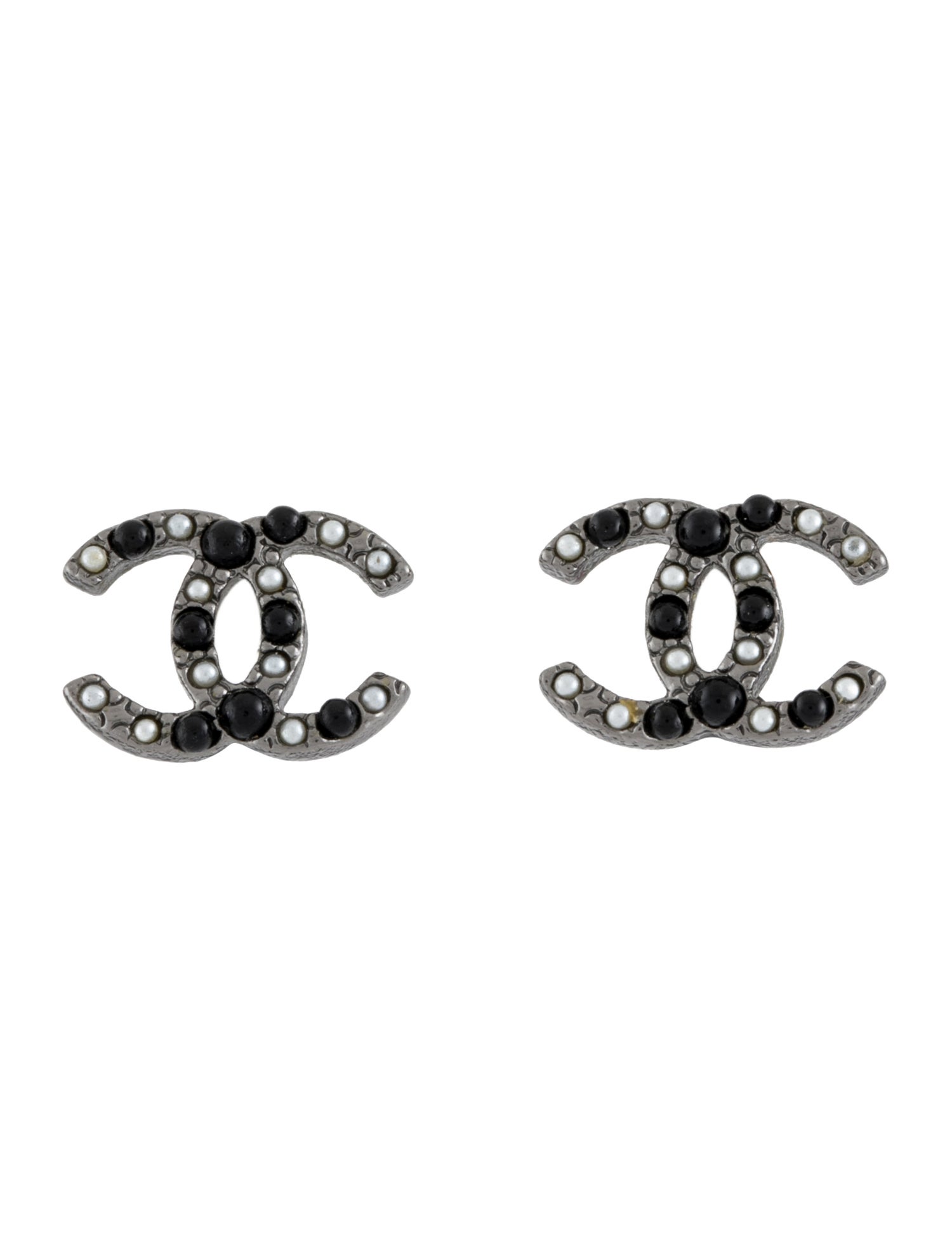 Chanel Faux Pearl & Resin CC Stud Earrings