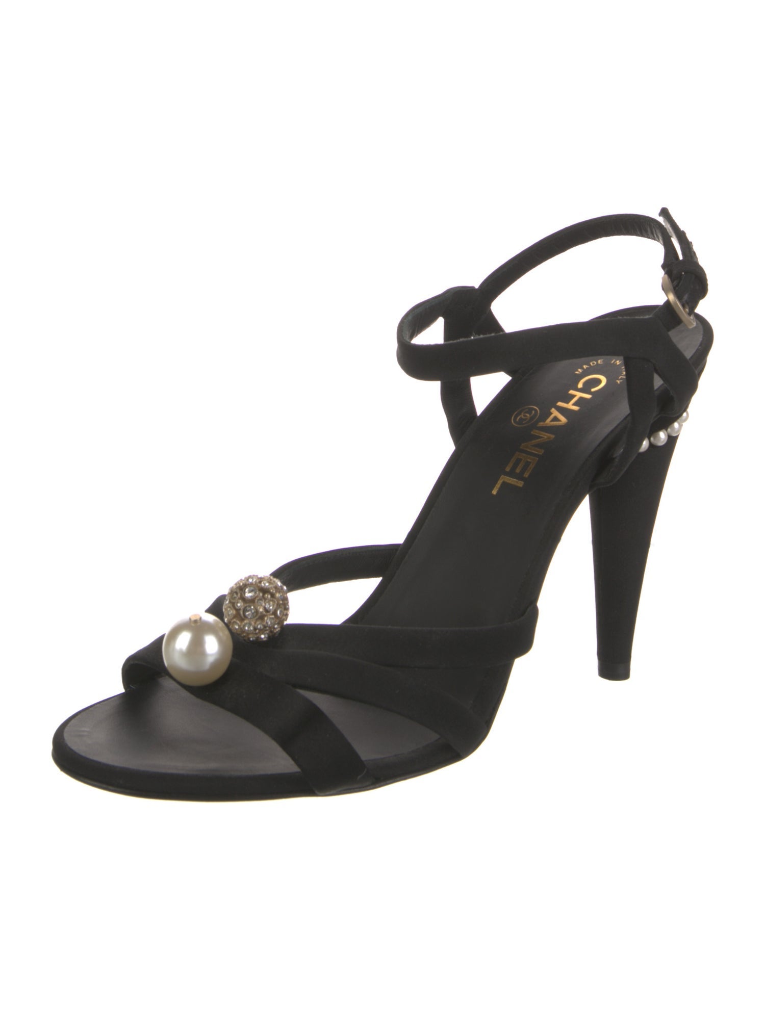 Chanel Interlocking CC Logo Satin Slingback Sandals