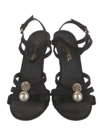 Chanel Interlocking CC Logo Satin Slingback Sandals