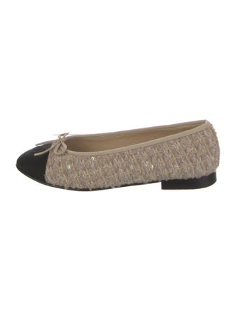 Chanel Interlocking CC Logo Tweed Ballet Flats