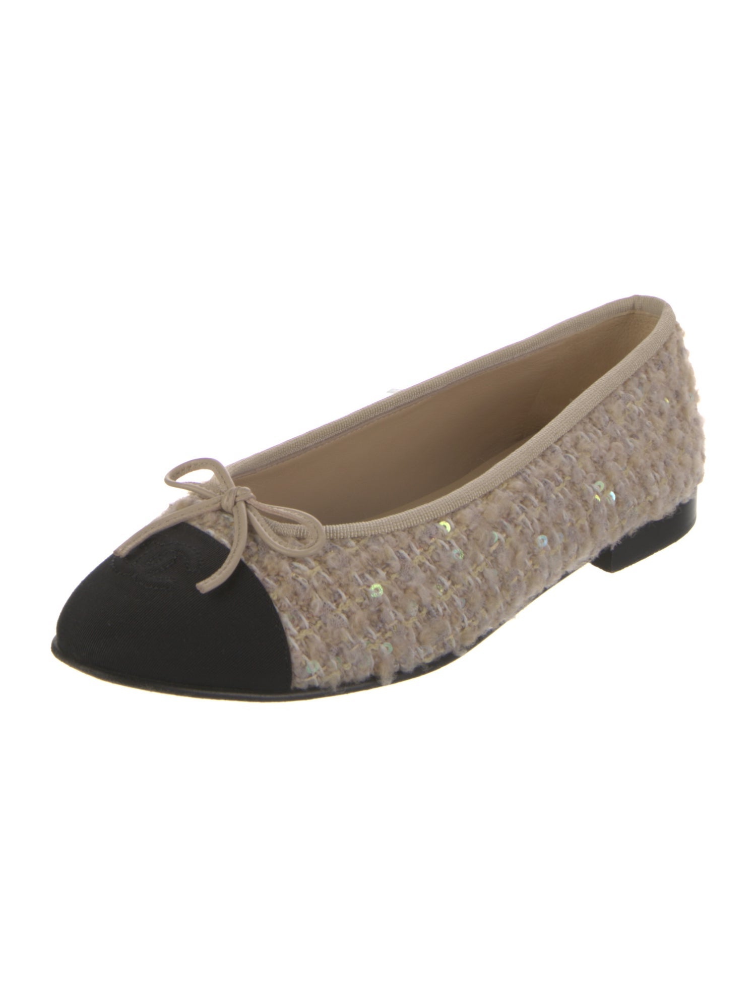 Chanel Interlocking CC Logo Tweed Ballet Flats
