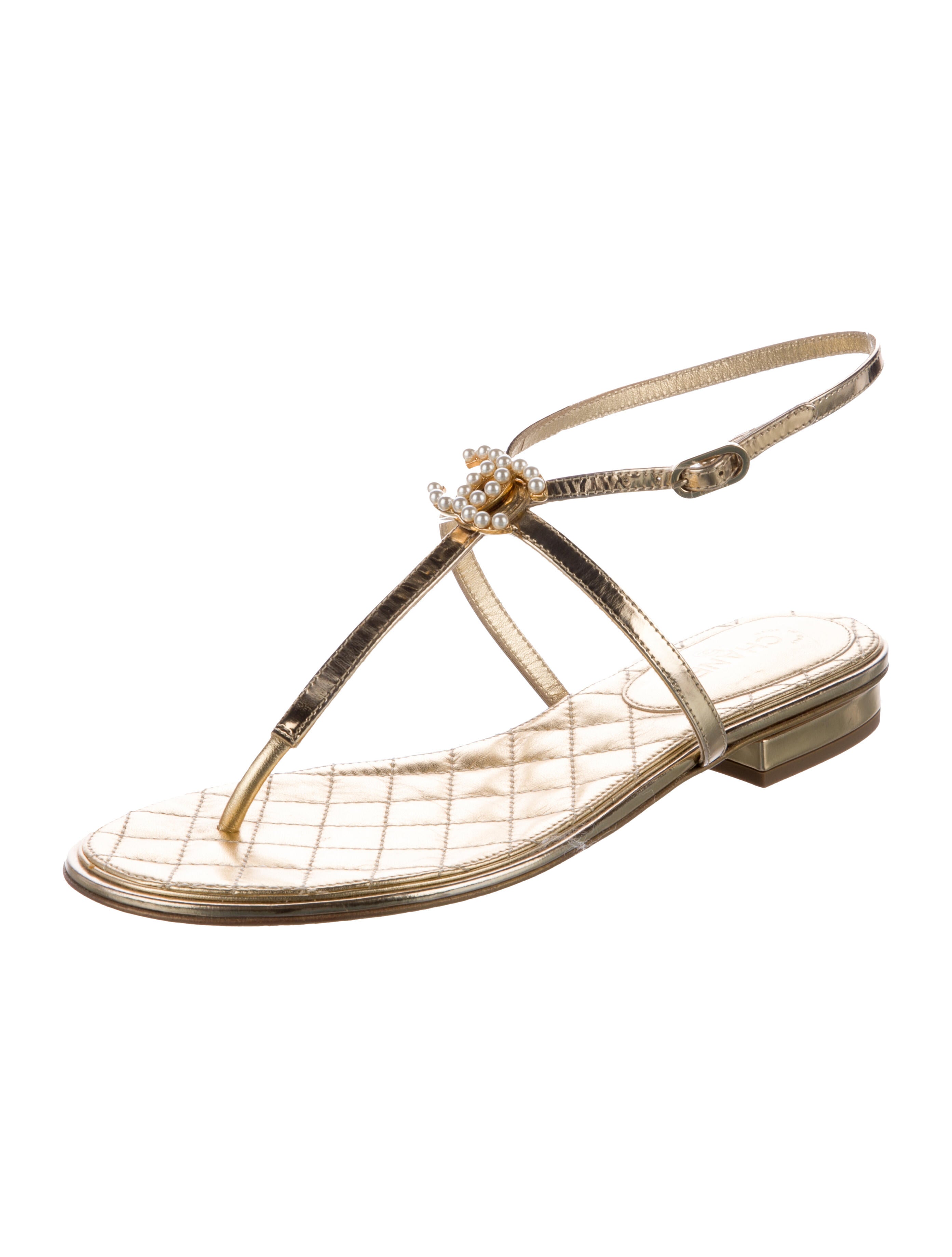 Chanel Interlocking CC Logo Leather T-Strap Sandals