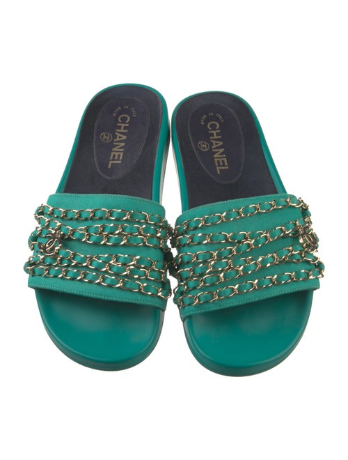 Chanel Interlocking CC Logo Satin Slides