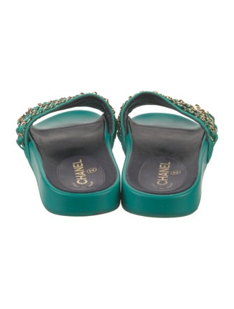 Chanel Interlocking CC Logo Satin Slides
