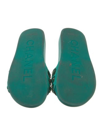 Chanel Interlocking CC Logo Satin Slides