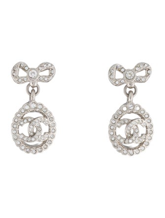 Chanel Strass CC Bow Drop Earrings