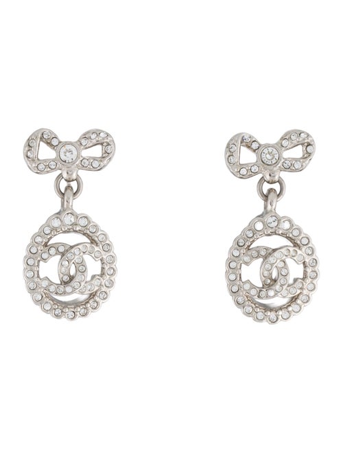 Chanel Strass CC Bow Drop Earrings