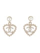 Chanel 2025 Faux Pearl & Strass CC Heart Drop Earrings