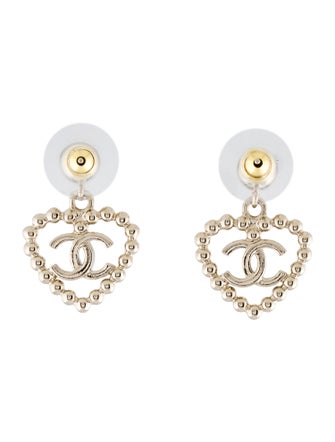 Chanel 2025 Faux Pearl & Strass CC Heart Drop Earrings