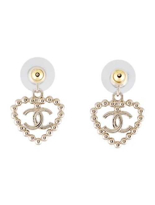 Chanel 2025 Faux Pearl & Strass CC Heart Drop Earrings