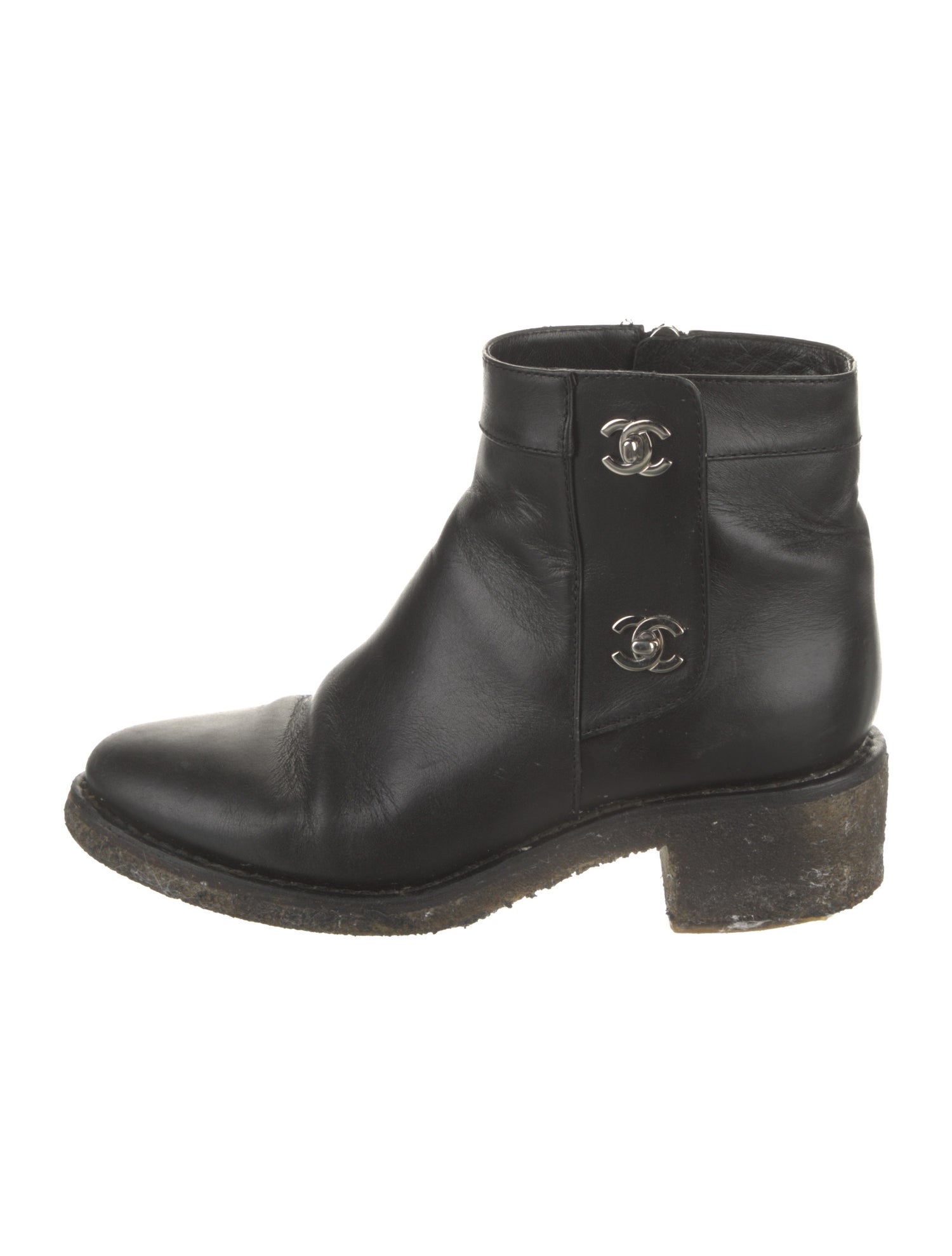 Chanel Interlocking CC Logo Leather Moto Boots