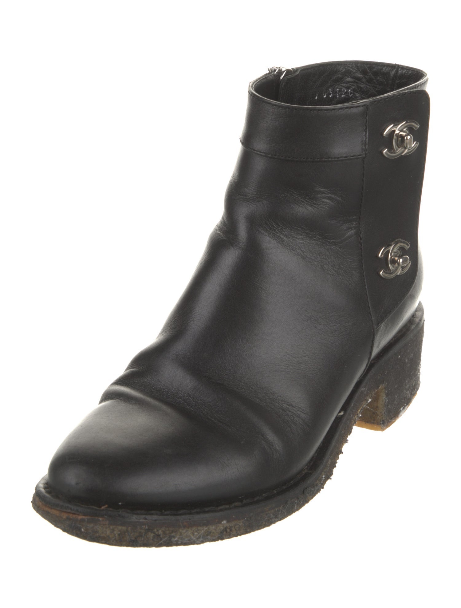 Chanel Interlocking CC Logo Leather Moto Boots