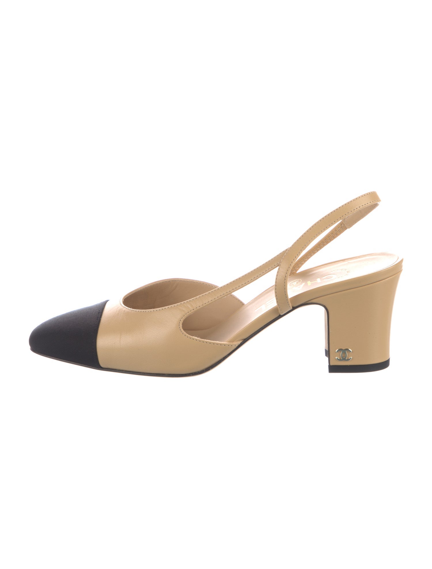 Chanel Interlocking CC Logo Leather Slingback Pumps