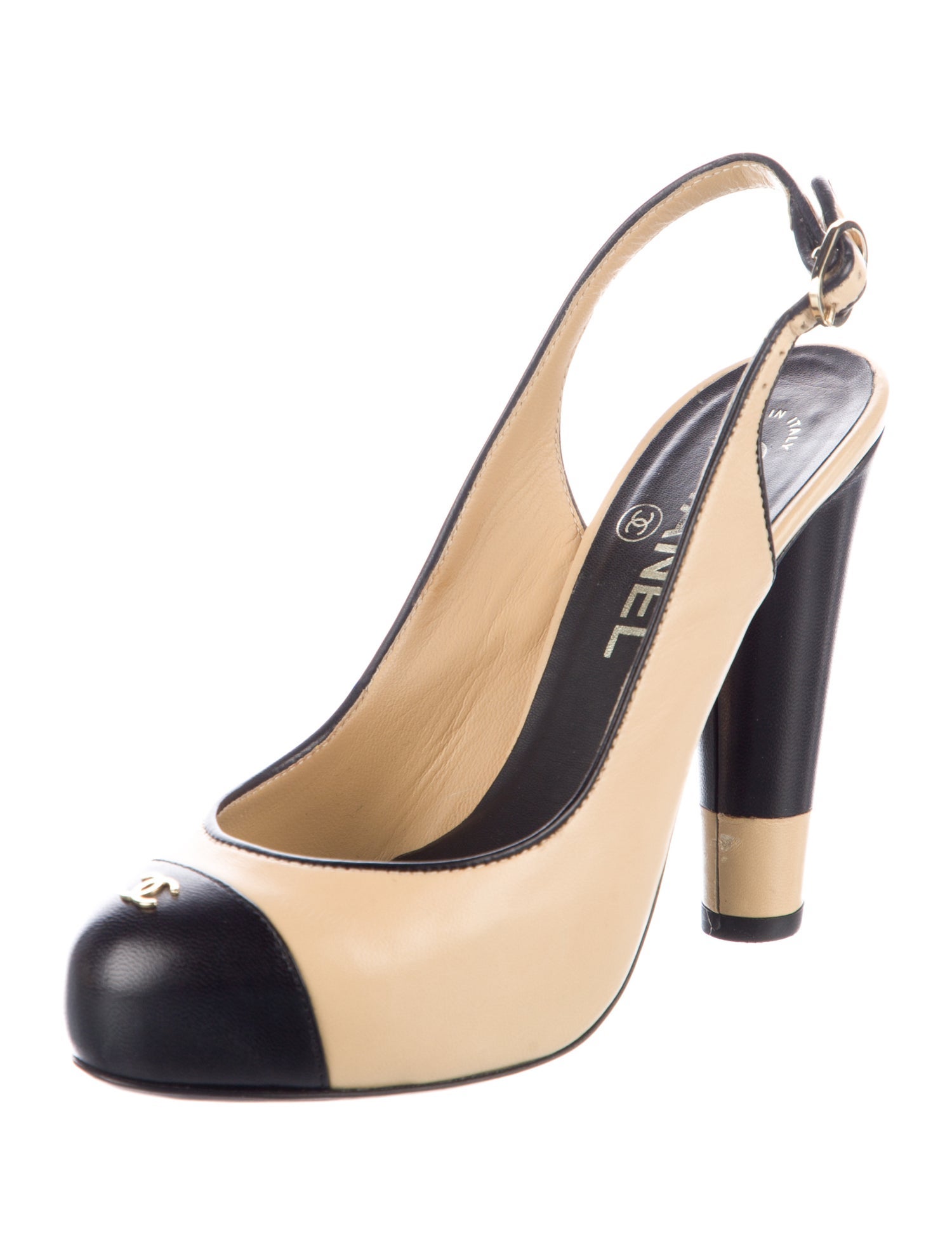 Chanel Interlocking CC Logo Leather Slingback Pumps