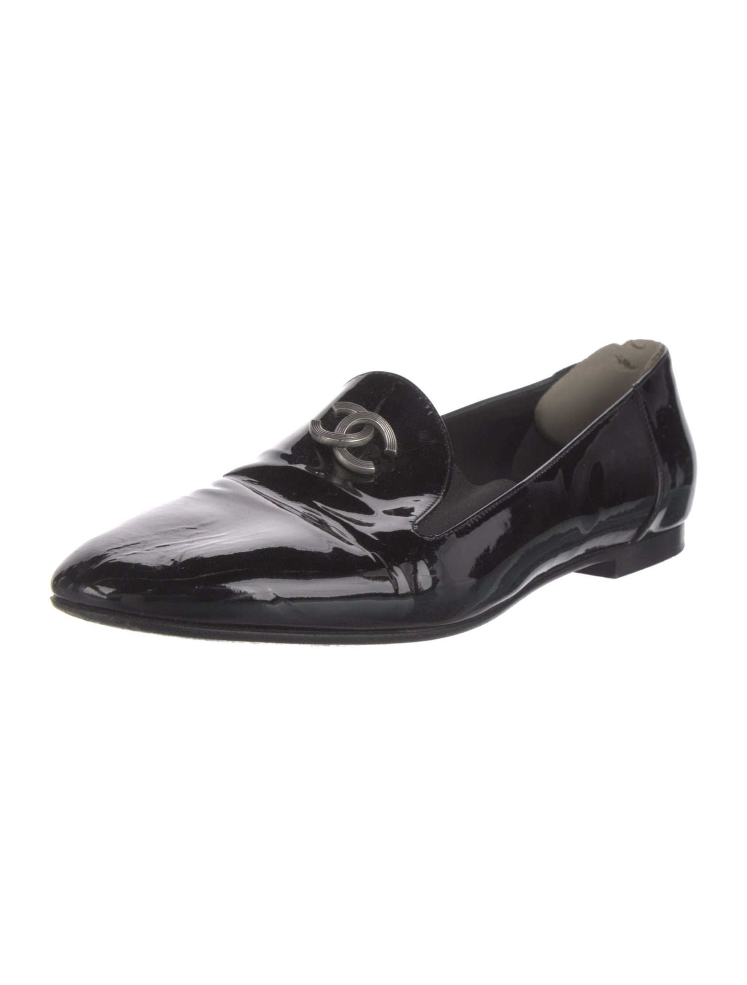 Chanel Interlocking CC Logo Patent Leather Loafers