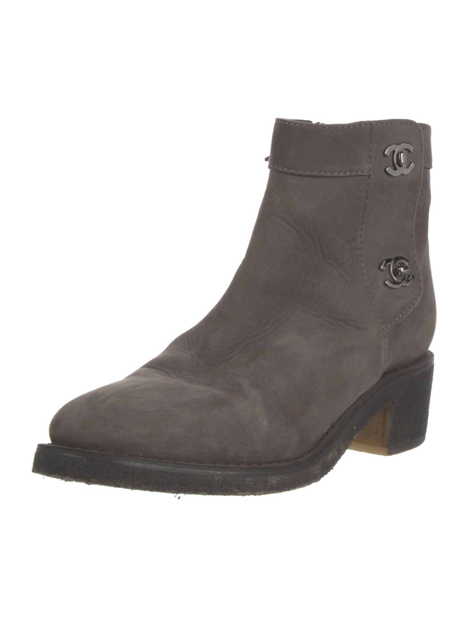 Chanel Interlocking CC Logo Leather Moto Boots