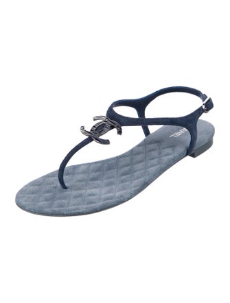 Chanel 2018 Interlocking CC Logo T-Strap Sandals
