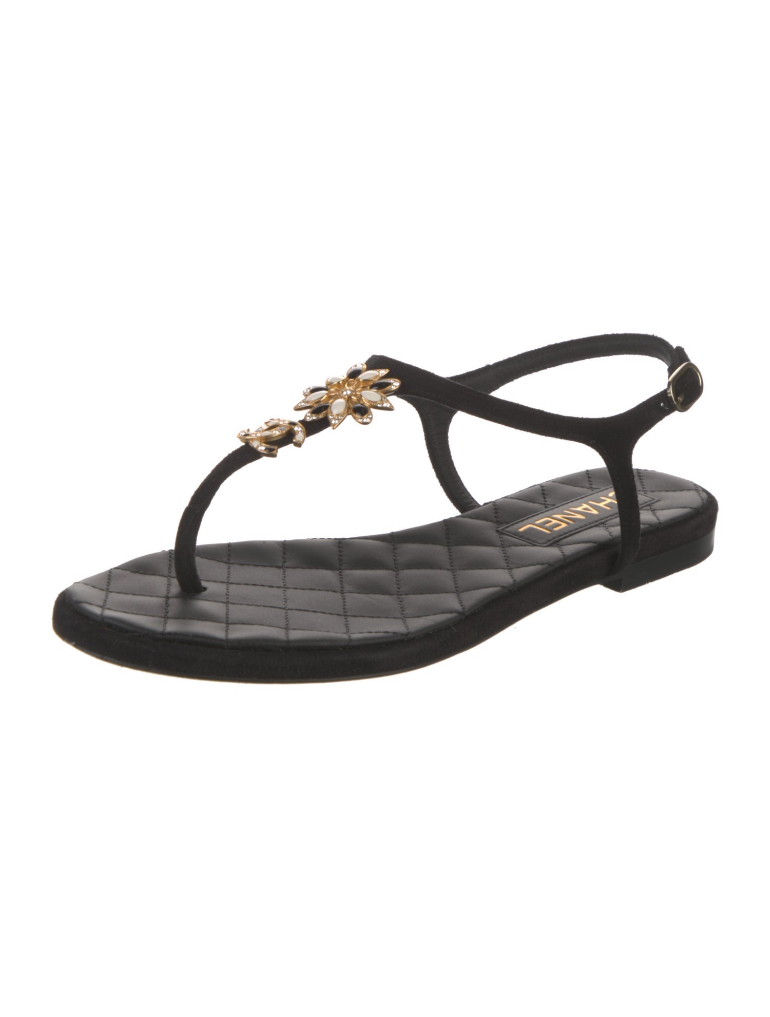 Chanel 2023 Interlocking CC Logo T-Strap Sandals