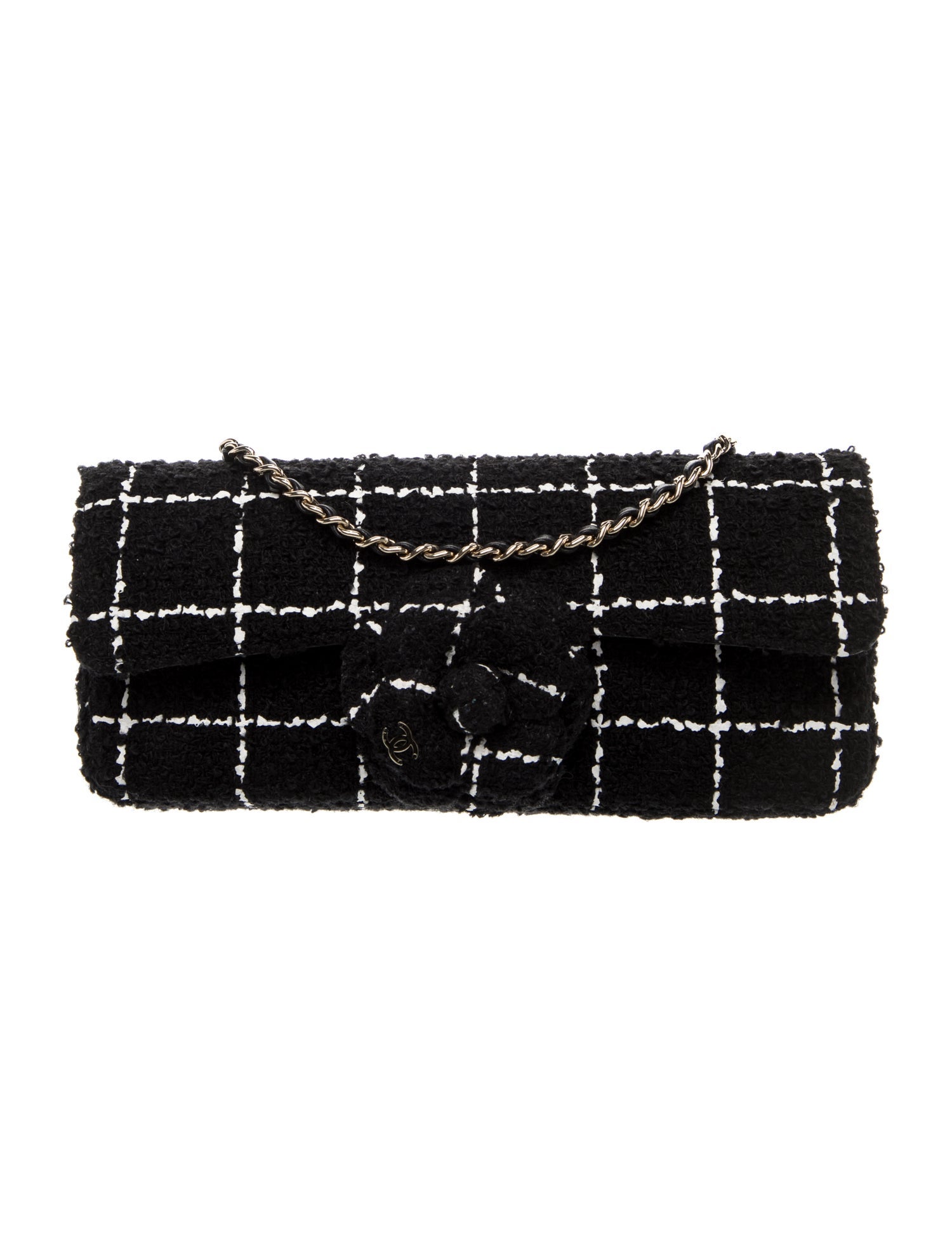 Chanel Tweed E/W Camellia Flap Bag