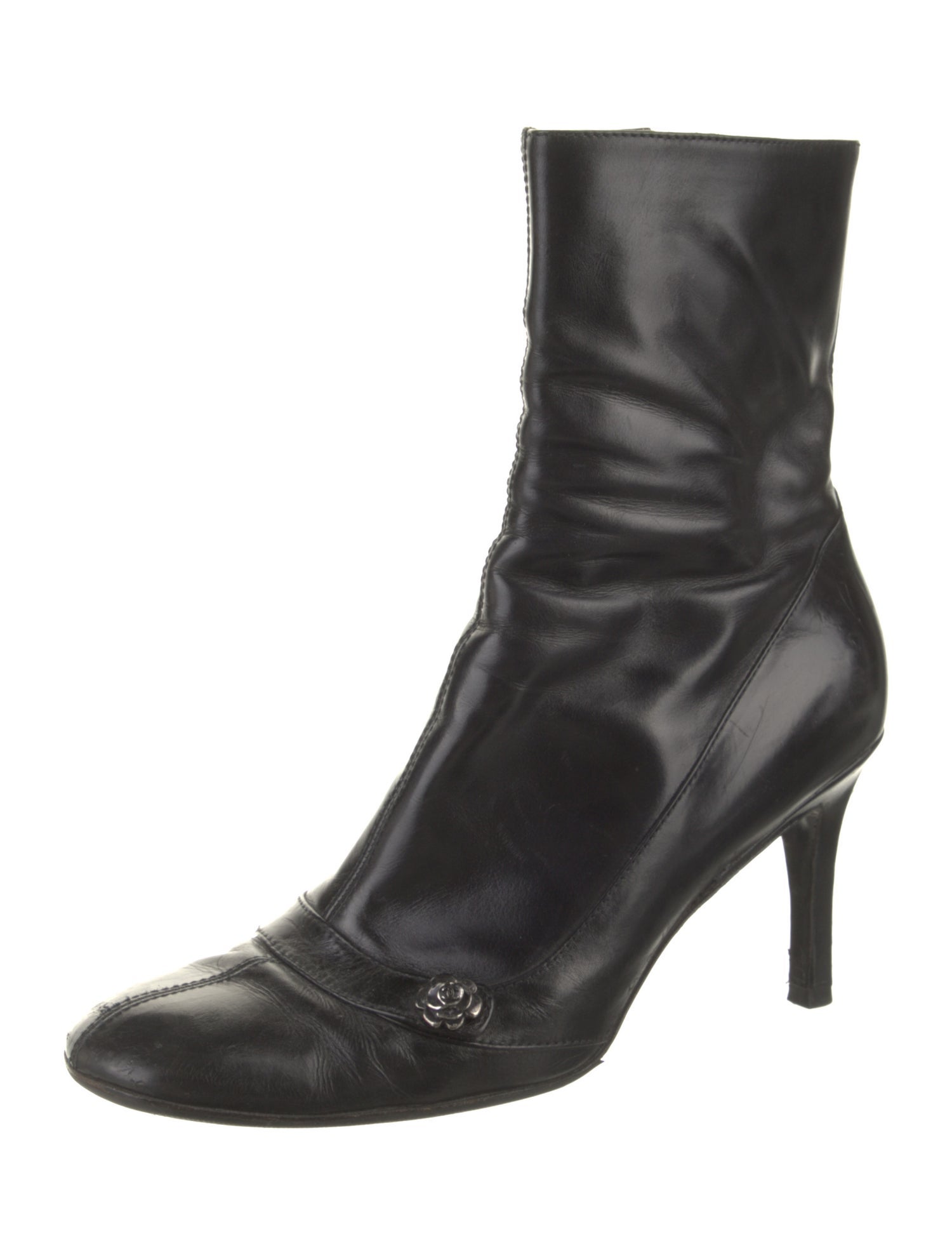 Chanel Camellia Accent Leather Boots