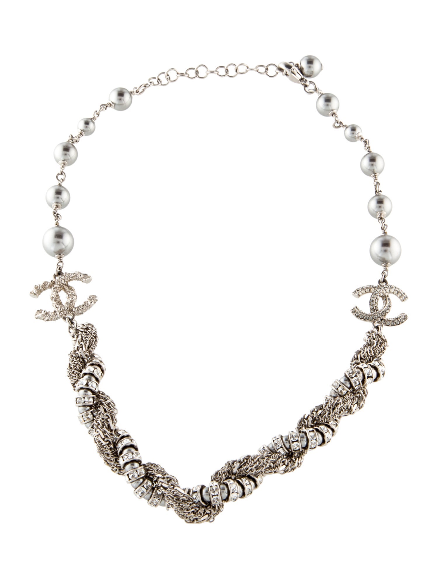 Chanel Faux Pearl & Strass Twisted CC Choker Necklace