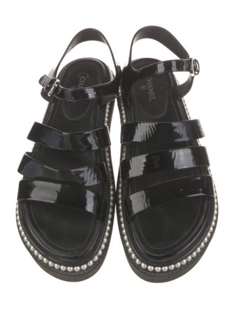 Chanel Interlocking CC Logo Patent Leather Slingback Sandals