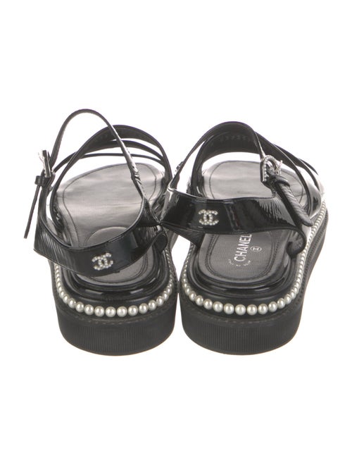 Chanel Interlocking CC Logo Patent Leather Slingback Sandals