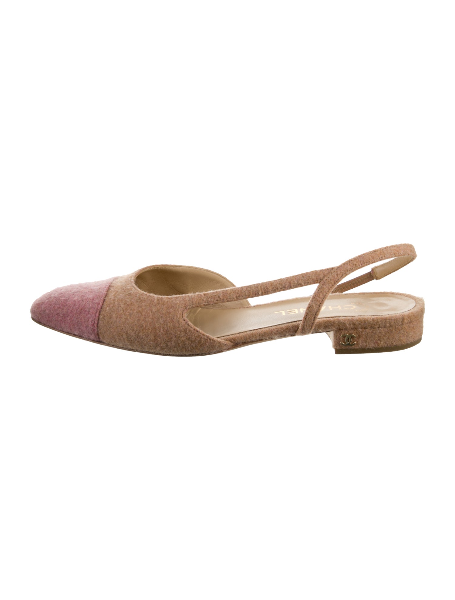 Chanel Interlocking CC Logo Wool Slingback Flats