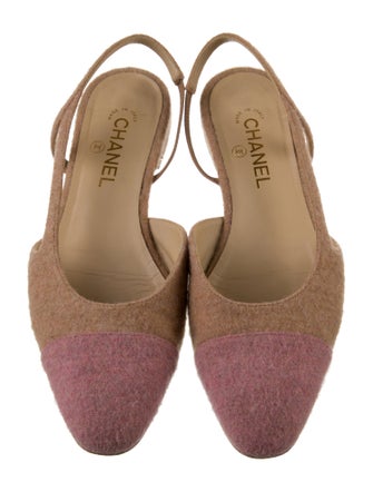 Chanel Interlocking CC Logo Wool Slingback Flats