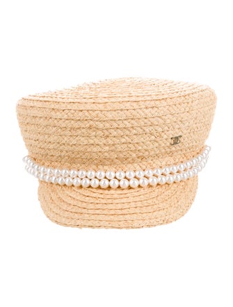 Chanel Faux Pearl Raffia Hat