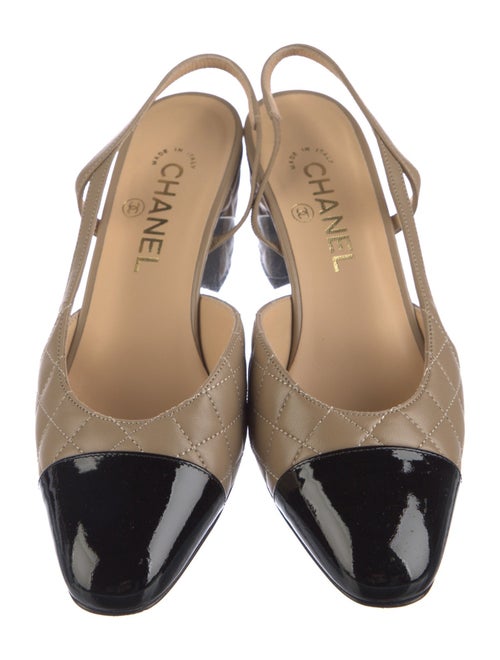 Chanel Interlocking CC Logo Leather Slingback Pumps
