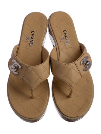 Chanel Interlocking CC Logo Leather Slides