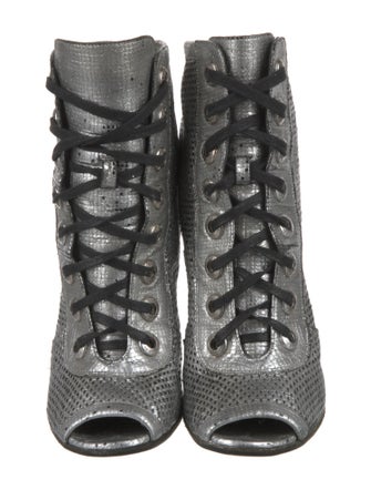 Chanel 2008 Interlocking CC Logo Lace-Up Boots