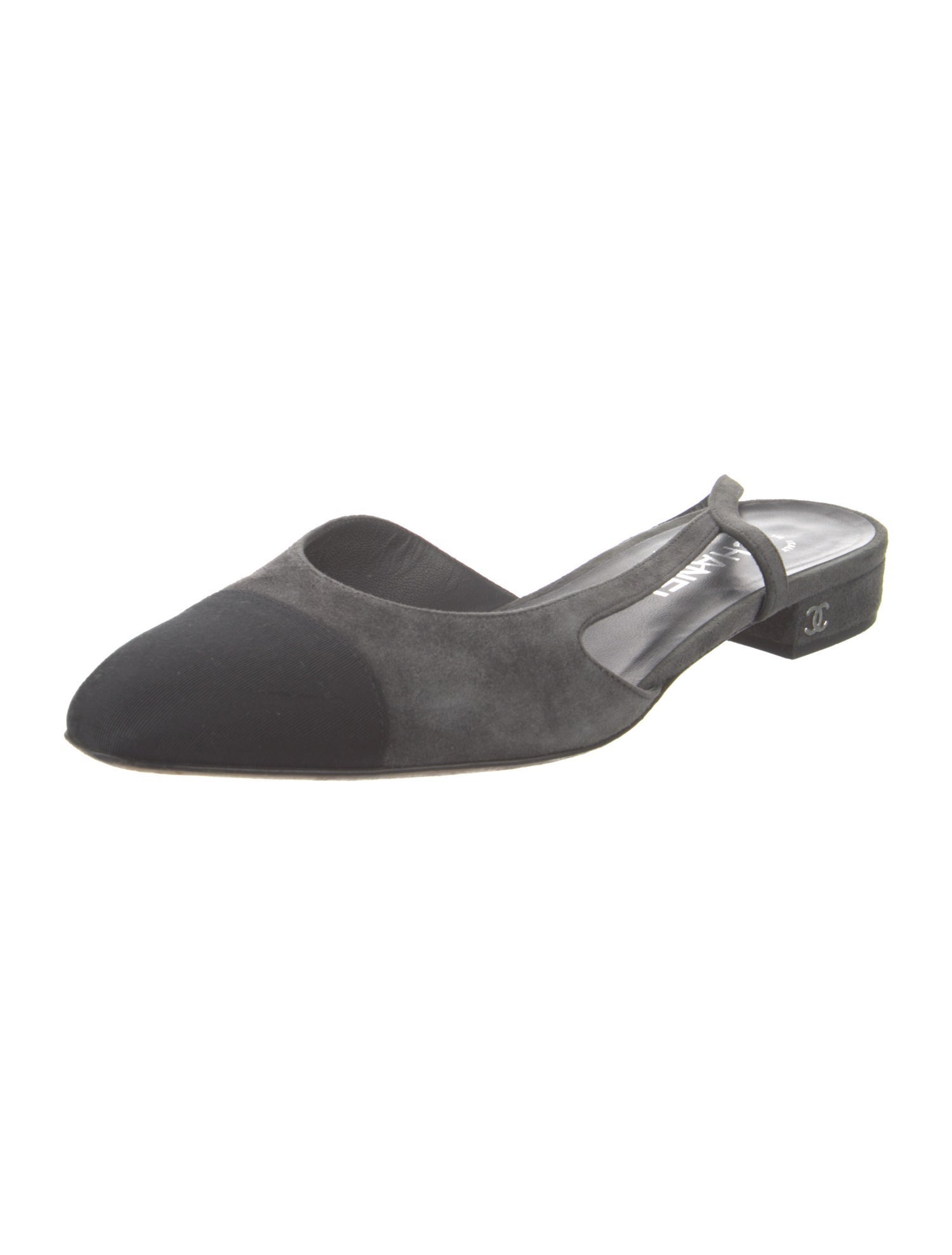 Chanel Interlocking CC Logo Suede Slingback Flats