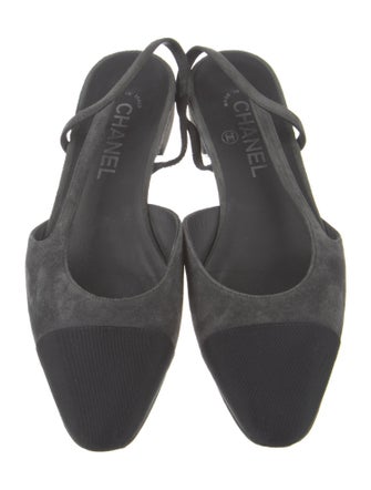 Chanel Interlocking CC Logo Suede Slingback Flats