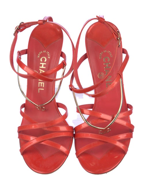 Chanel Interlocking CC Logo Patent Leather T-Strap Sandals