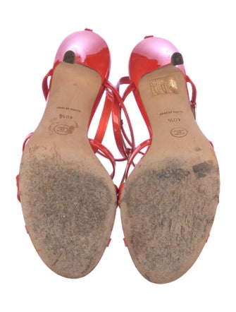 Chanel Interlocking CC Logo Patent Leather T-Strap Sandals