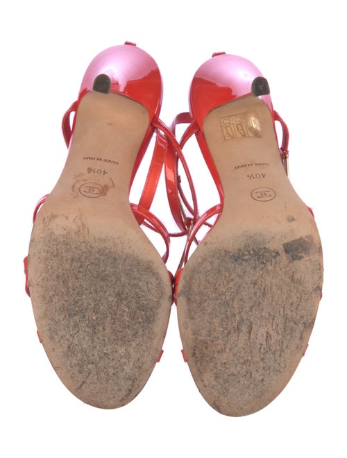 Chanel Interlocking CC Logo Patent Leather T-Strap Sandals