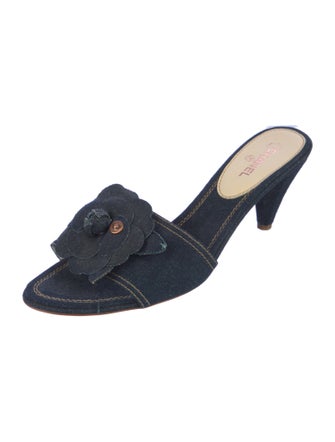 Chanel Interlocking CC Logo Denim Slides