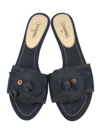 Chanel Interlocking CC Logo Denim Slides