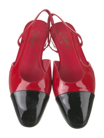 Chanel Interlocking CC Logo Patent Leather Slingback Flats