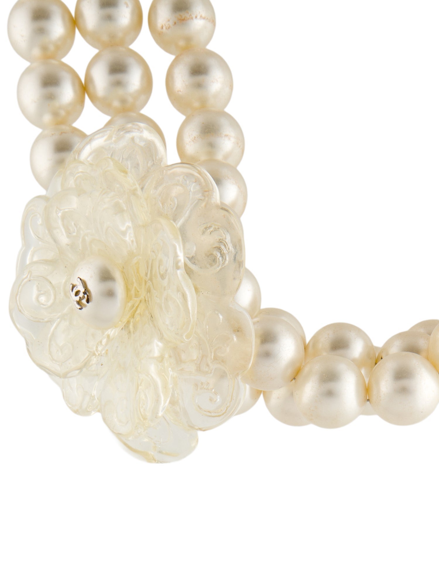 Chanel Faux Pearl & Resin Camellia Multistrand Collar Necklace