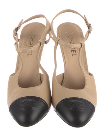 Chanel Interlocking CC Logo Leather Slingback Pumps