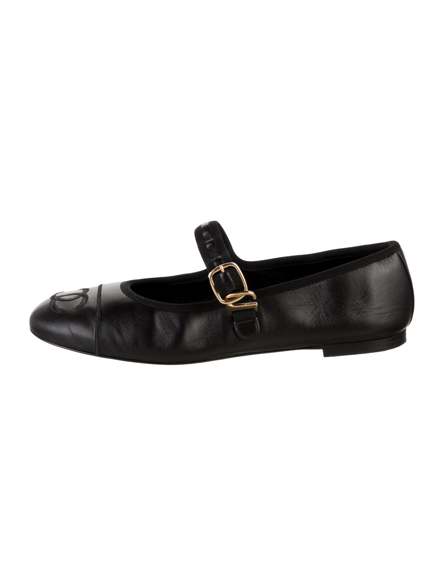 Chanel Interlocking CC Logo Leather Mary Jane Flats