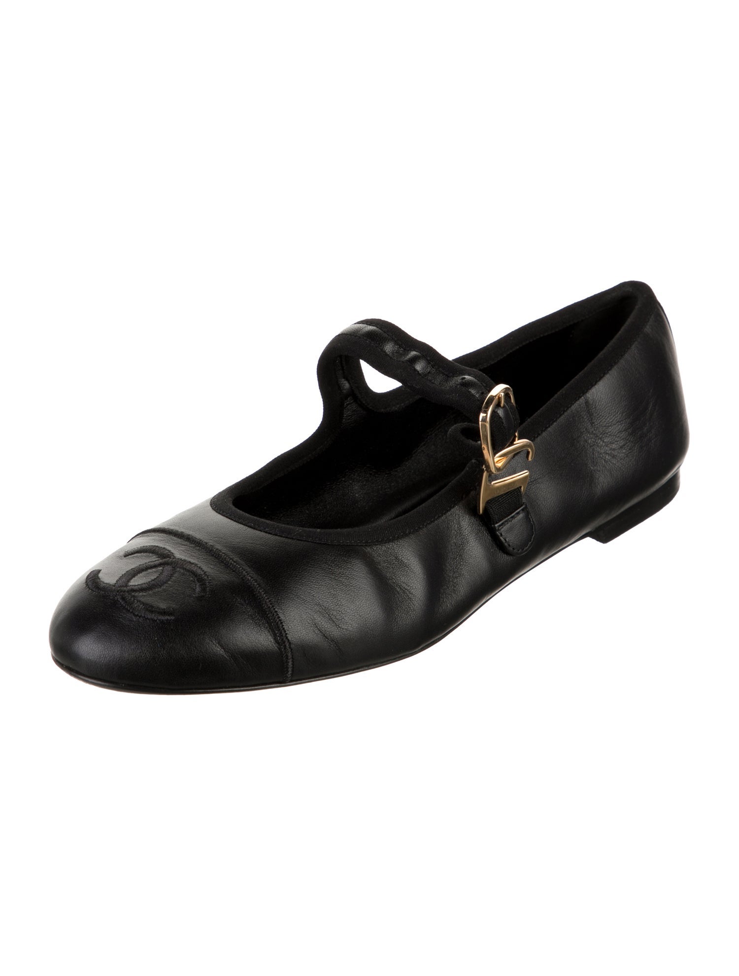 Chanel Interlocking CC Logo Leather Mary Jane Flats