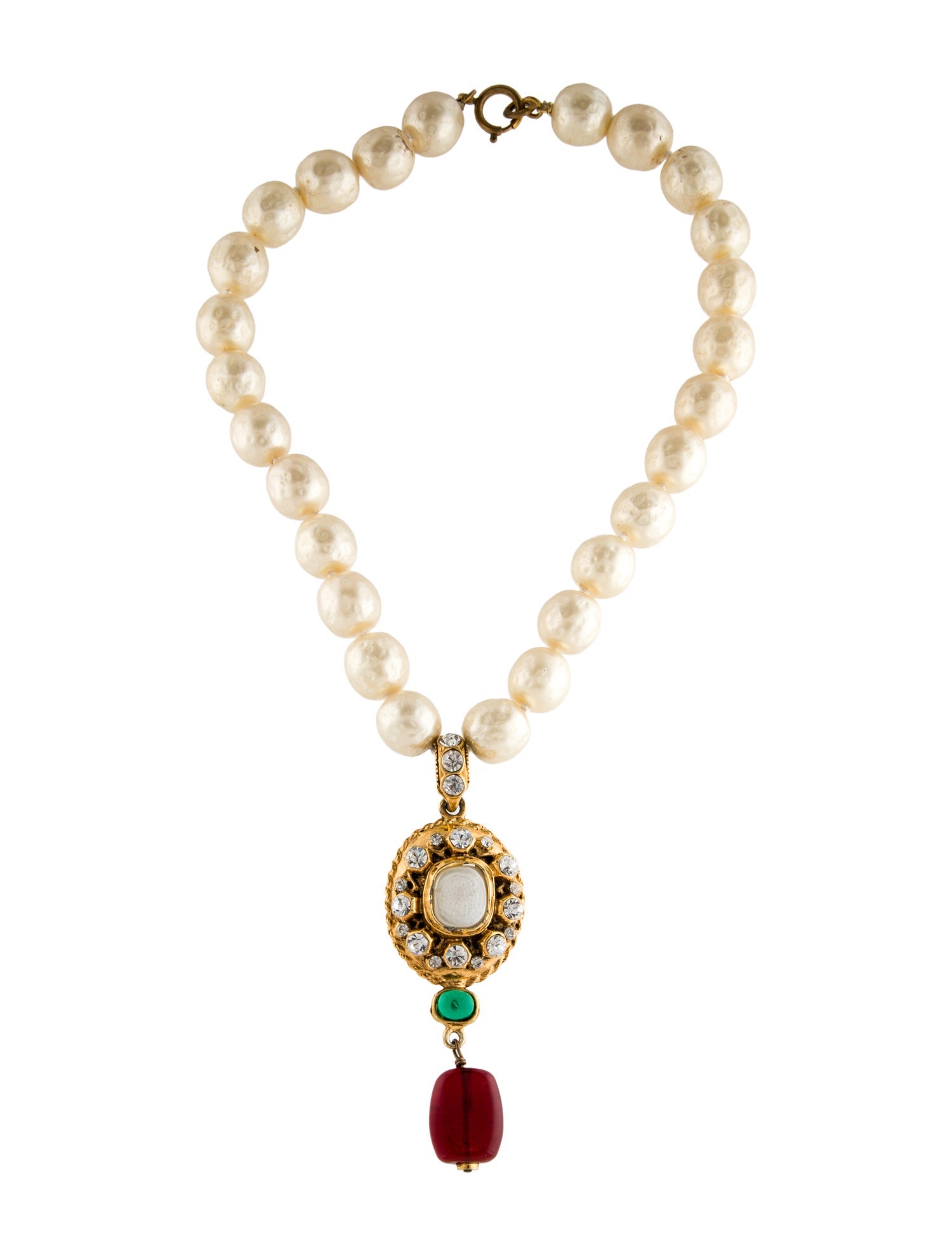 Chanel Vintage Faux Pearl, Strass & Gripoix Pendant Necklace