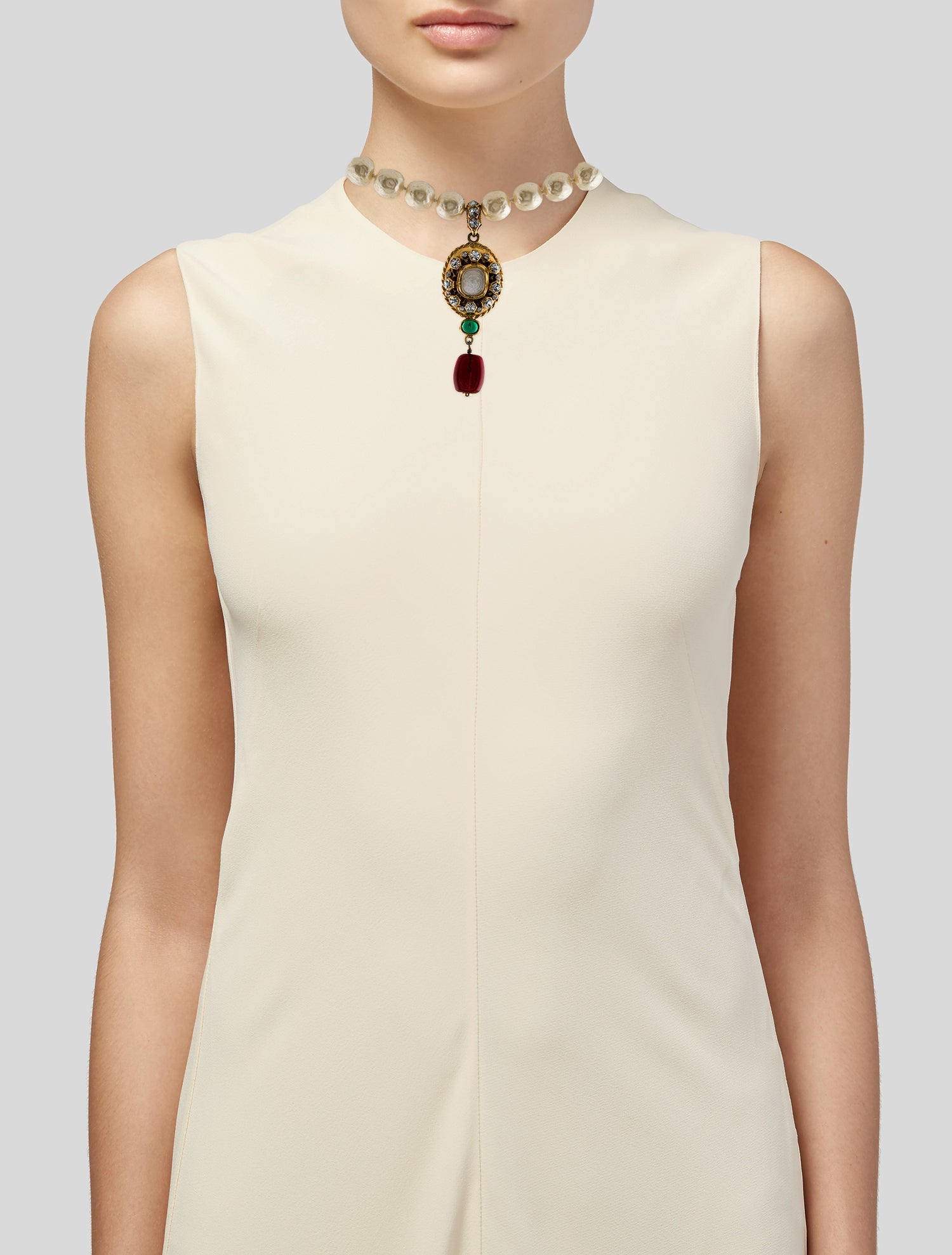 Chanel Vintage Faux Pearl, Strass & Gripoix Pendant Necklace