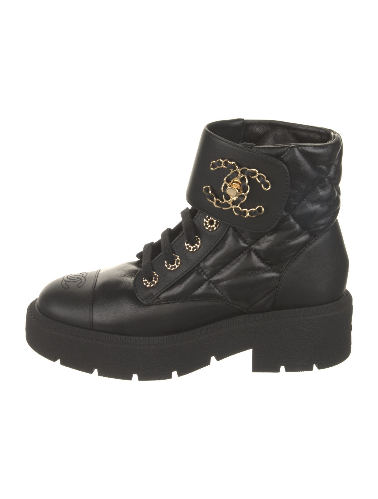 Chanel Interlocking CC Logo Leather Combat Boots