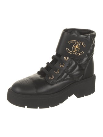 Chanel Interlocking CC Logo Leather Combat Boots